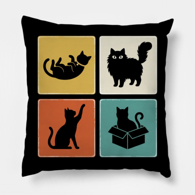 Four Black Cat Silhouettes Cat Lover Pillow by ArtistTee ⭐⭐⭐⭐⭐