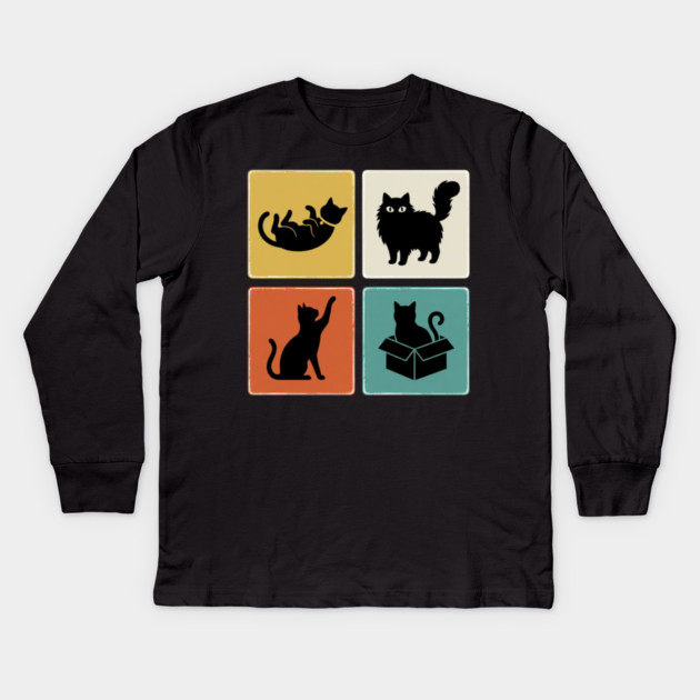 Four Black Cat Silhouettes Cat Lover Kids Long Sleeve T-Shirt by ArtistTee ⭐⭐⭐⭐⭐