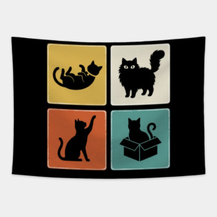 Four Black Cat Silhouettes Cat Lover Tapestry