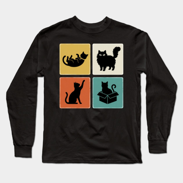 Four Black Cat Silhouettes Cat Lover Long Sleeve T-Shirt by ArtistTee ⭐⭐⭐⭐⭐