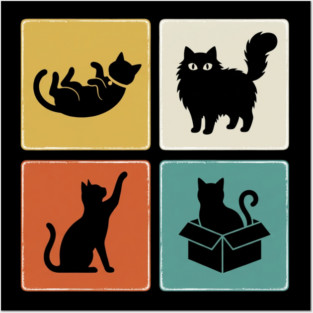 Four Black Cat Silhouettes Cat Lover Posters and Art