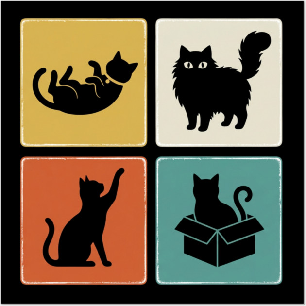 Four Black Cat Silhouettes Cat Lover Wall Art by ArtistTee ⭐⭐⭐⭐⭐