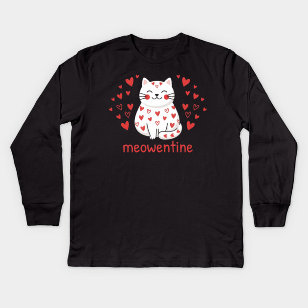 Meowentine Cat Lover Valentine's Day Kids Long Sleeve T-Shirt by ArtistTee ⭐⭐⭐⭐⭐