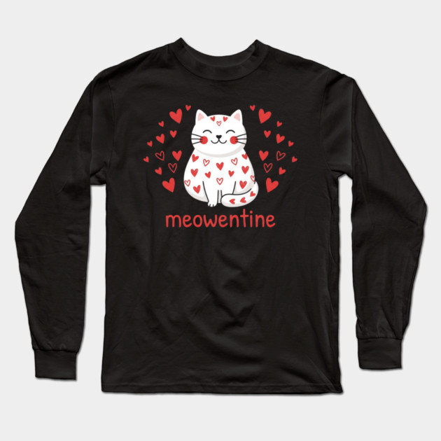Meowentine Cat Lover Valentine's Day Long Sleeve T-Shirt by ArtistTee ⭐⭐⭐⭐⭐
