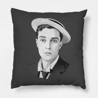 Buster Keaton Digital Distressed Grunge Portrait of The Great Stone Face Pillow