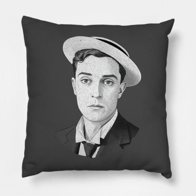 Buster Keaton Digital Distressed Grunge Portrait of The Great Stone Face Pillow by Luxinda