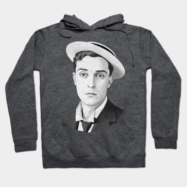Buster Keaton Digital Distressed Grunge Portrait of The Great Stone Face Hoodie by Luxinda