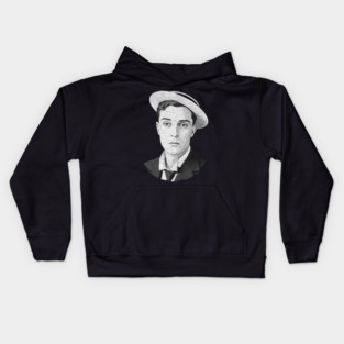 Buster Keaton Digital Distressed Grunge Portrait of The Great Stone Face Kids Hoodie
