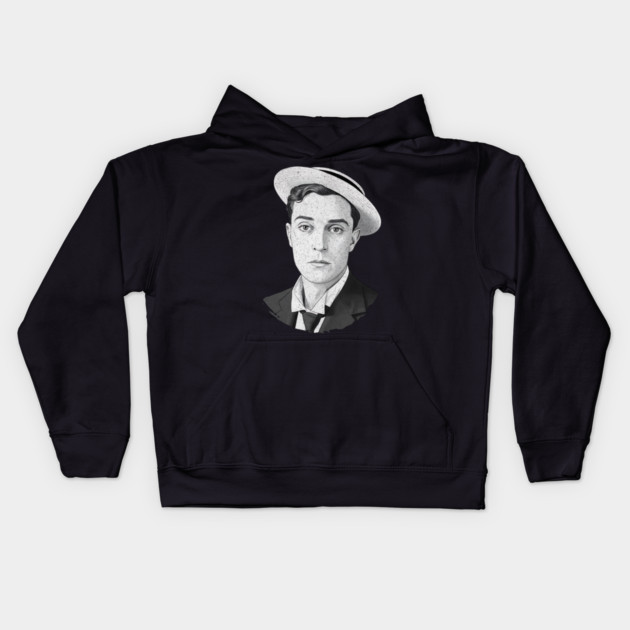 Buster Keaton Digital Distressed Grunge Portrait of The Great Stone Face Kids Hoodie by Luxinda