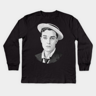Buster Keaton Digital Distressed Grunge Portrait of The Great Stone Face Kids Long Sleeve T-Shirt