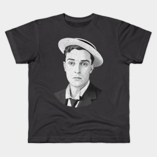 Buster Keaton Digital Distressed Grunge Portrait of The Great Stone Face Kids T-Shirt