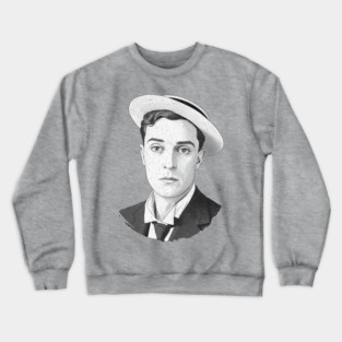 Buster Keaton Digital Distressed Grunge Portrait of The Great Stone Face Crewneck Sweatshirt