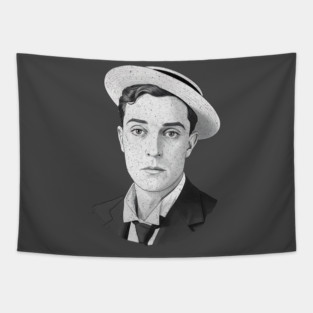 Buster Keaton Digital Distressed Grunge Portrait of The Great Stone Face Tapestry