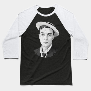 Buster Keaton Digital Distressed Grunge Portrait of The Great Stone Face Baseball T-Shirt