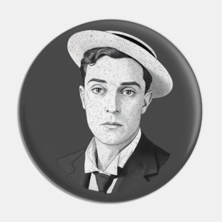 Buster Keaton Digital Distressed Grunge Portrait of The Great Stone Face Pin