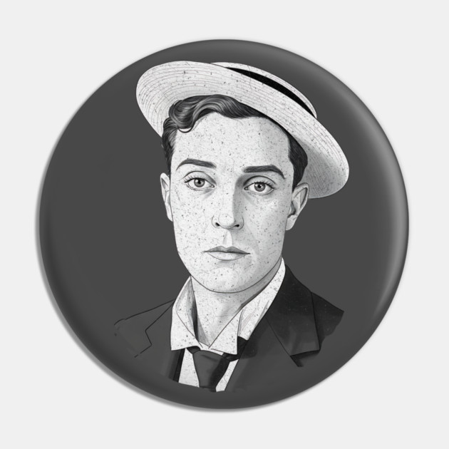 Buster Keaton Digital Distressed Grunge Portrait of The Great Stone Face Pin by Luxinda