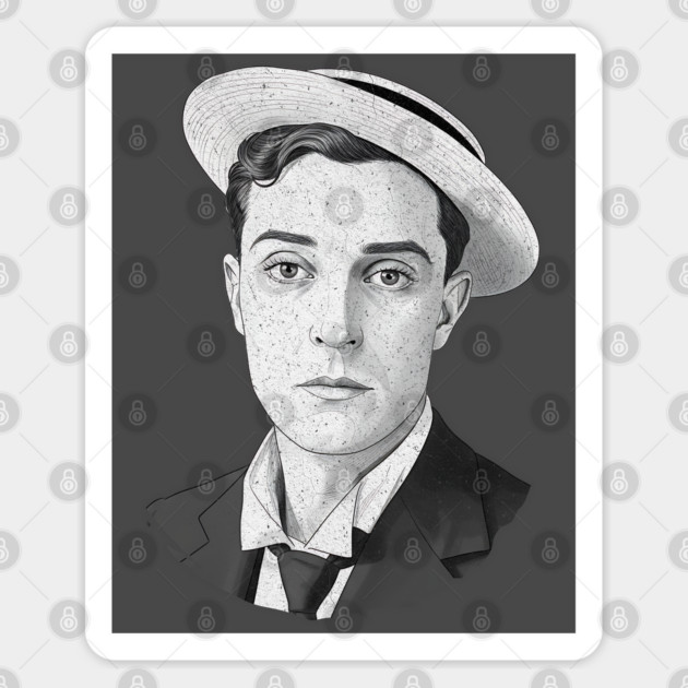 Buster Keaton Digital Distressed Grunge Portrait of The Great Stone Face Sticker by Luxinda