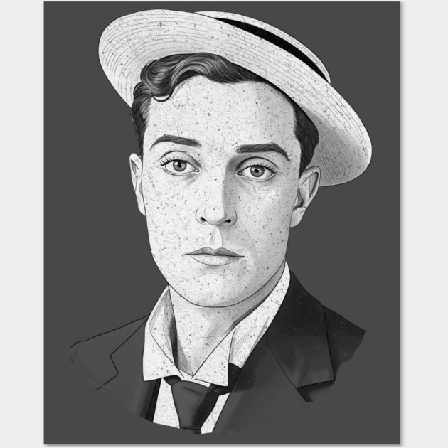Buster Keaton Digital Distressed Grunge Portrait of The Great Stone Face Wall Art by Luxinda