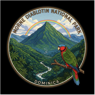 Morne Diablotin National Park Dominica Nature Vintage Travel Badge Posters and Art