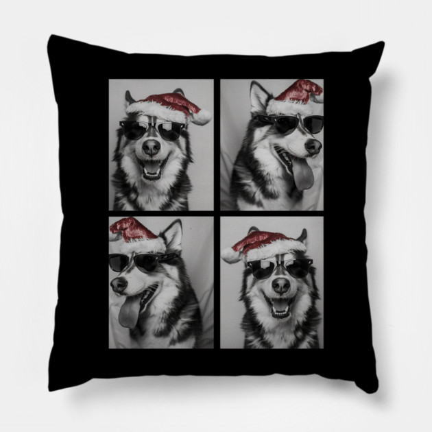 Funny Husky with Sunglasses Santa Hat Christmas Huskies Dog Pillow by yangho