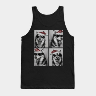Funny Husky with Sunglasses Santa Hat Christmas Huskies Dog Tank Top