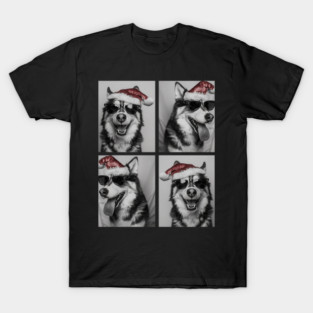 Funny Husky with Sunglasses Santa Hat Christmas Huskies Dog T-Shirt