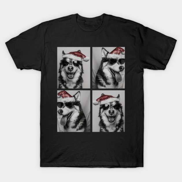 Funny Husky with Sunglasses Santa Hat Christmas Huskies Dog T-Shirt by yangho