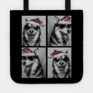 Funny Husky with Sunglasses Santa Hat Christmas Huskies Dog Tote