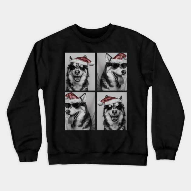 Funny Husky with Sunglasses Santa Hat Christmas Huskies Dog Crewneck Sweatshirt by yangho