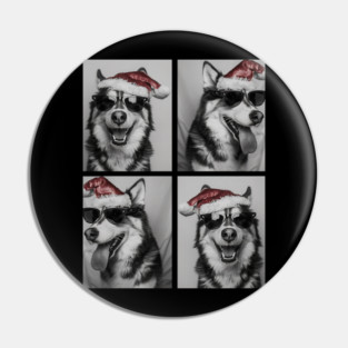 Funny Husky with Sunglasses Santa Hat Christmas Huskies Dog Pin