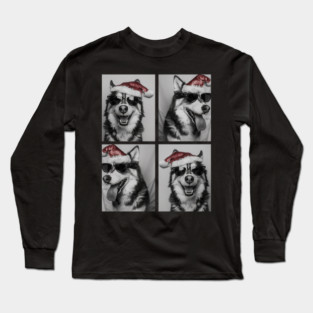 Funny Husky with Sunglasses Santa Hat Christmas Huskies Dog Long Sleeve T-Shirt