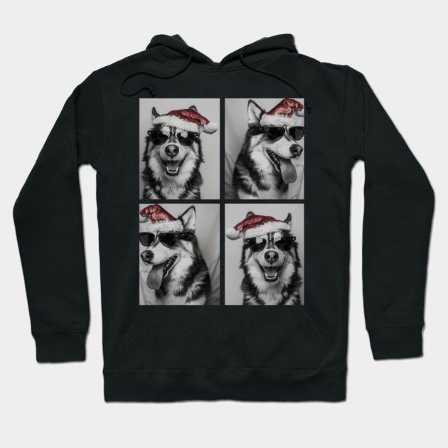 Funny Husky with Sunglasses Santa Hat Christmas Huskies Dog Hoodie by yangho