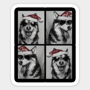 Funny Husky with Sunglasses Santa Hat Christmas Huskies Dog Sticker