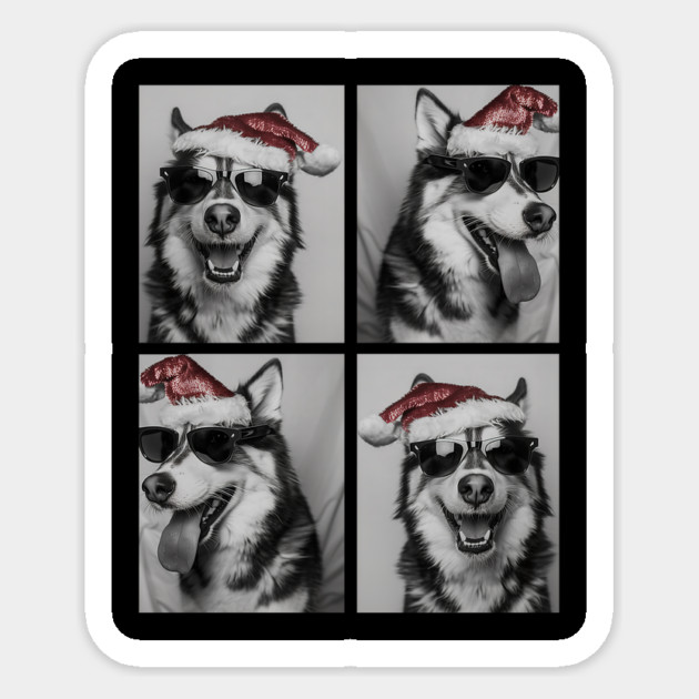 Funny Husky with Sunglasses Santa Hat Christmas Huskies Dog Sticker by yangho