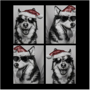 Funny Husky with Sunglasses Santa Hat Christmas Huskies Dog Posters and Art
