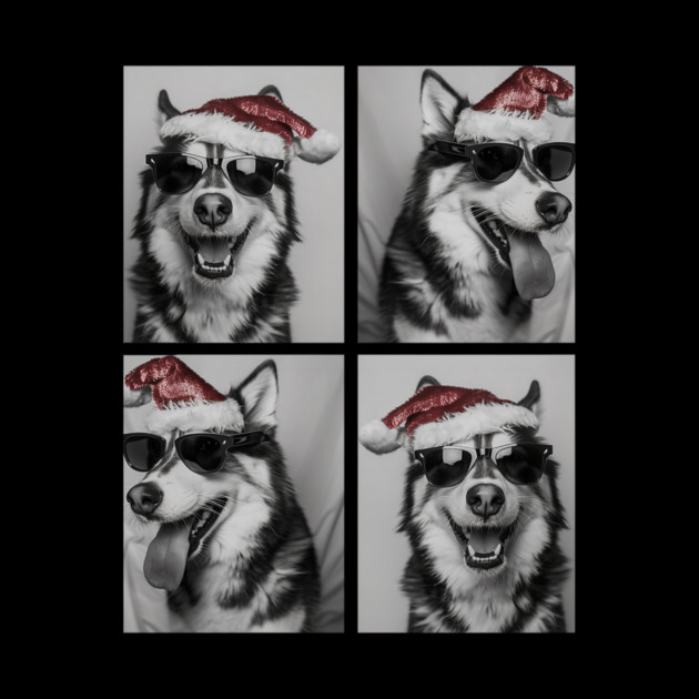 Funny Husky with Sunglasses Santa Hat Christmas Huskies Dog by yangho