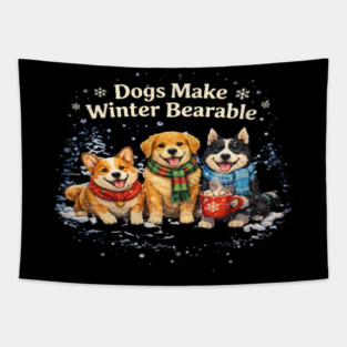 Cute Funny Winter Christmas Dog T-Shirt for Dog Lovers, Pet Owners, Dog Moms and Dog Dads – Cozy Snow Dogs Holiday Cold Weather Gift Shirt Tapestry
