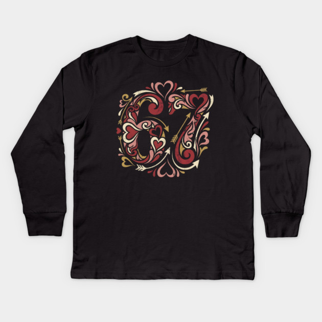 67 Valentine's Day Kids Long Sleeve T-Shirt by Creatifly Graphic Tees