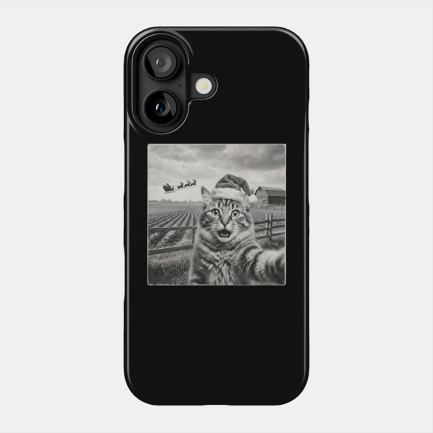 Christmas Cat Selfie Vintage Farm Santa Hat Phone Case by Creatifly Graphic Tees