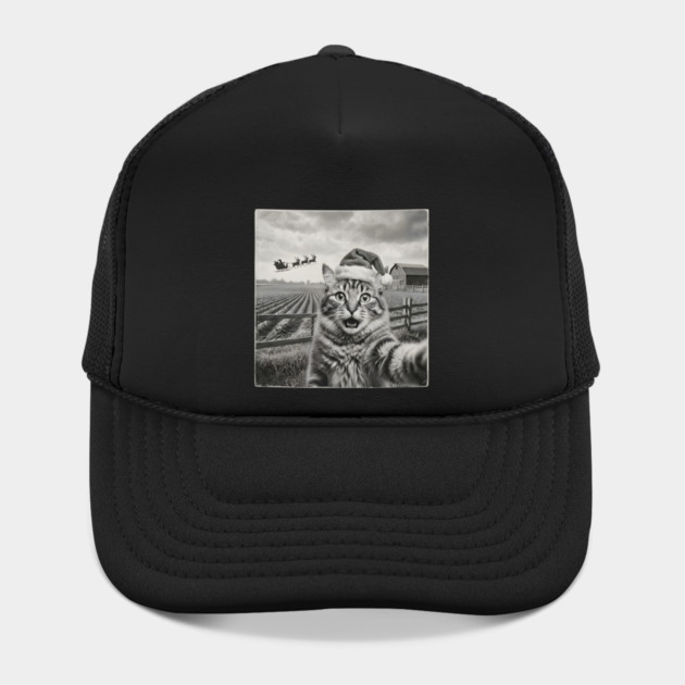 Christmas Cat Selfie Vintage Farm Santa Hat by Creatifly Graphic Tees