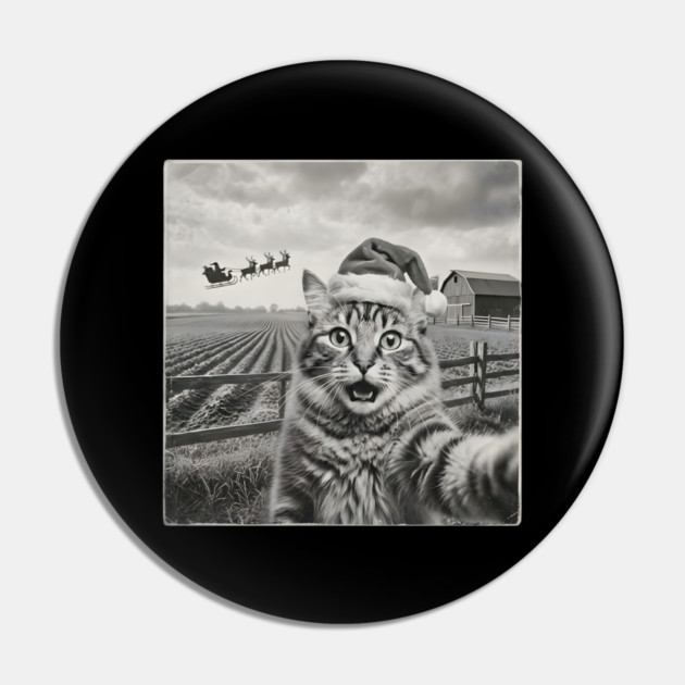 Christmas Cat Selfie Vintage Farm Santa Hat Pin by Creatifly Graphic Tees