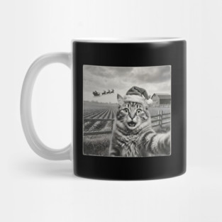 Christmas Cat Selfie Vintage Farm Santa Hat Mug