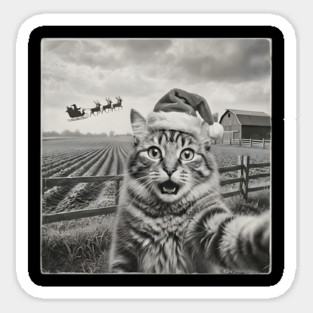 Christmas Cat Selfie Vintage Farm Santa Hat Magnet