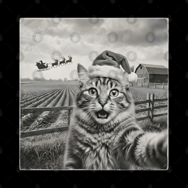 Christmas Cat Selfie Vintage Farm Santa Hat by Creatifly Graphic Tees