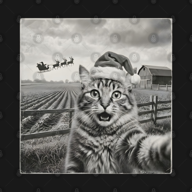 Christmas Cat Selfie Vintage Farm Santa Hat by Creatifly Graphic Tees
