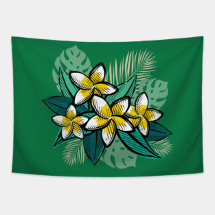 Retro Tropical Leaves Tapestry