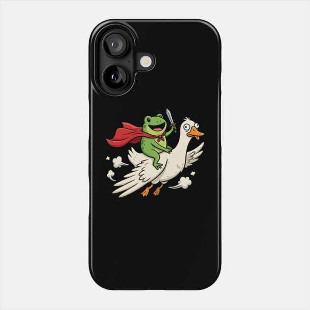 Superhero Frog Riding Goose Silly Adventure Phone Case by Creatifly Graphic Tees
