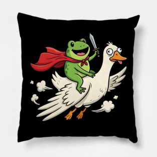 Superhero Frog Riding Goose Silly Adventure Pillow