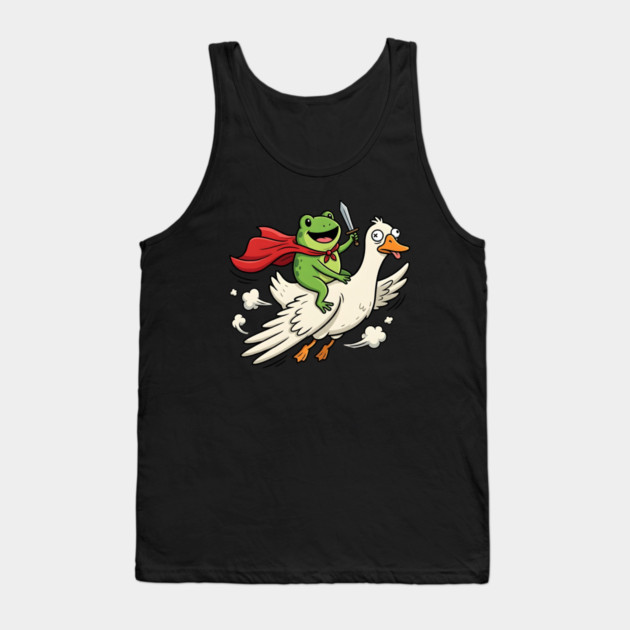 Superhero Frog Riding Goose Silly Adventure Tank Top by Creatifly Graphic Tees
