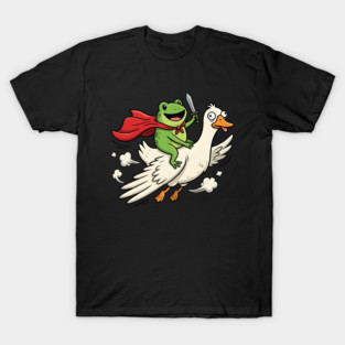 Superhero Frog Riding Goose Silly Adventure T-Shirt